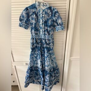 Blue and white birds and floral CK Bradley flowy maxi Dress